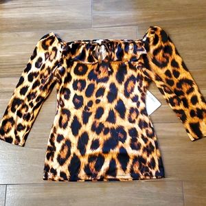 3/4 sleeves brush micro leopard skin top